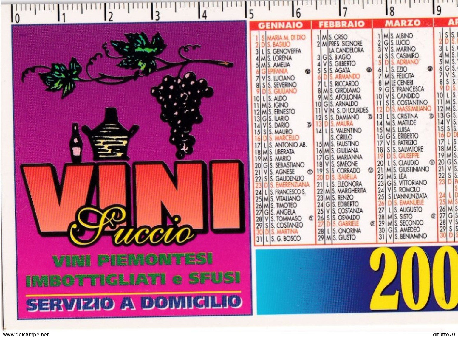 Calendarietto - Vini Succio - Torno - Anno 2000 - Petit Format : 1991-00