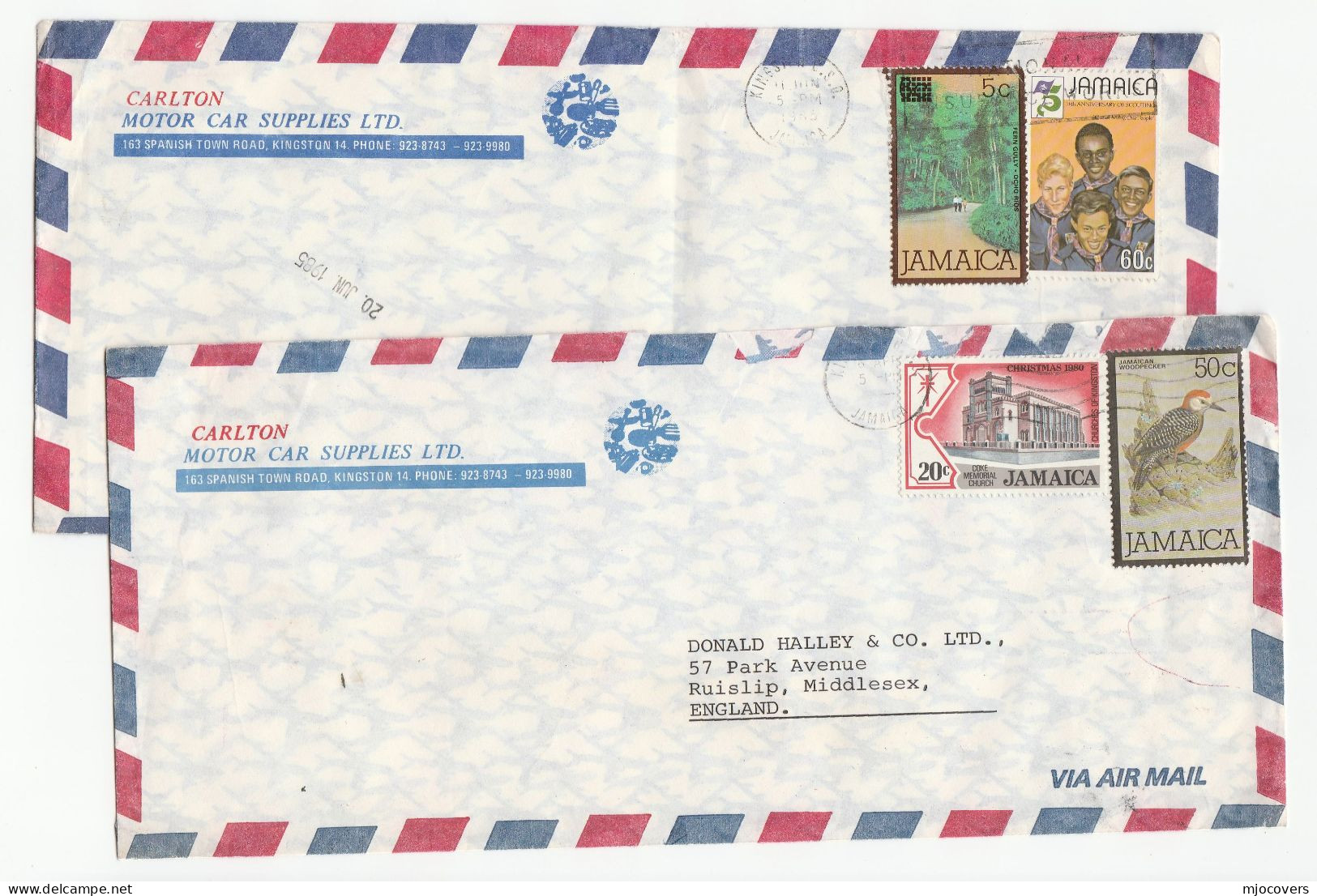 5 JAMAICA Air Mail COVERS Illus ADVERT CAR  Multi Stamps RELIGION TREE BIRD SCOUTS ARCHAEOLOGY Cover - Giamaica (1962-...)