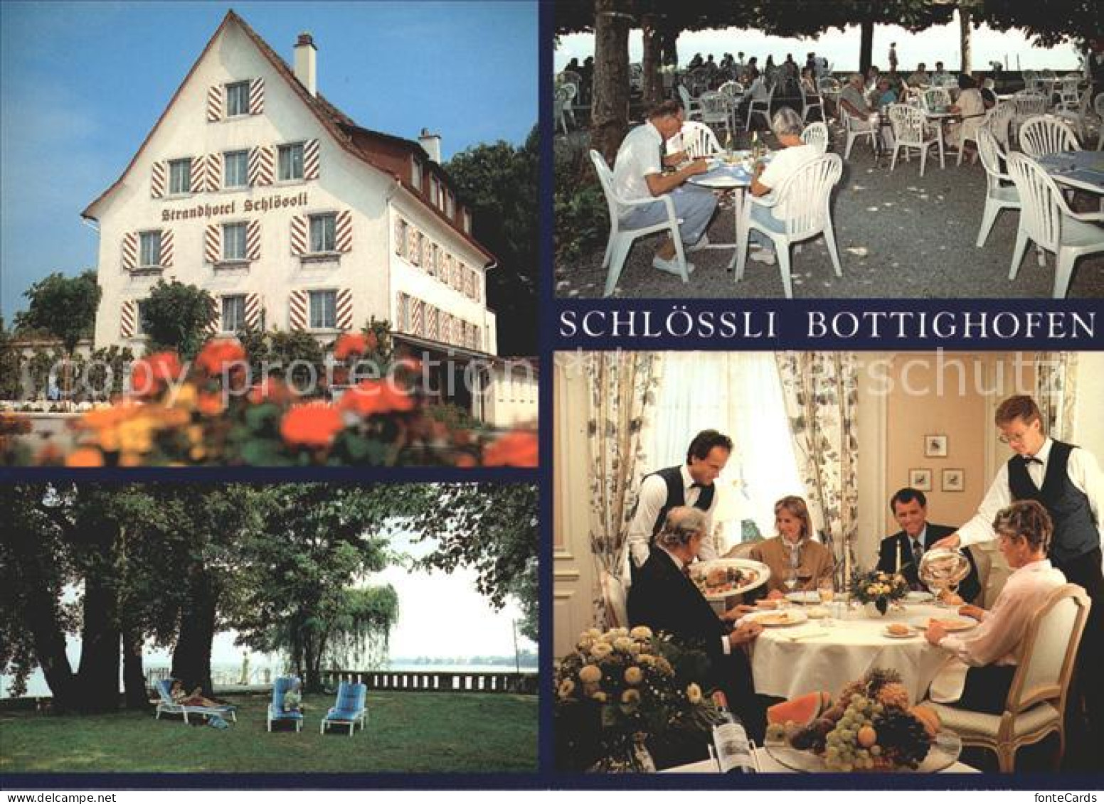 12001190 Bottighofen Strandhotel Schloessli Gartenterrasse Liegewiese Dinner Bot - Other & Unclassified