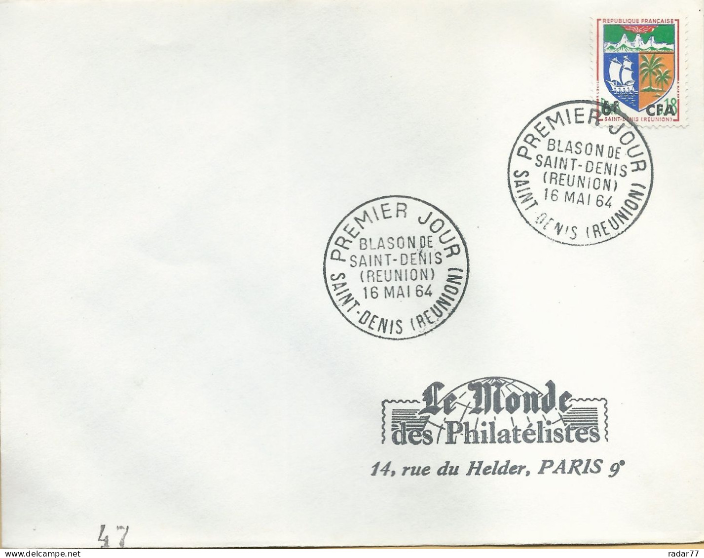 Enveloppe 1er Jour FDC N°346B Armoiries De Saint-Denis De La Réunion - Saint-Denis - 16/05/1964 - Autres & Non Classés