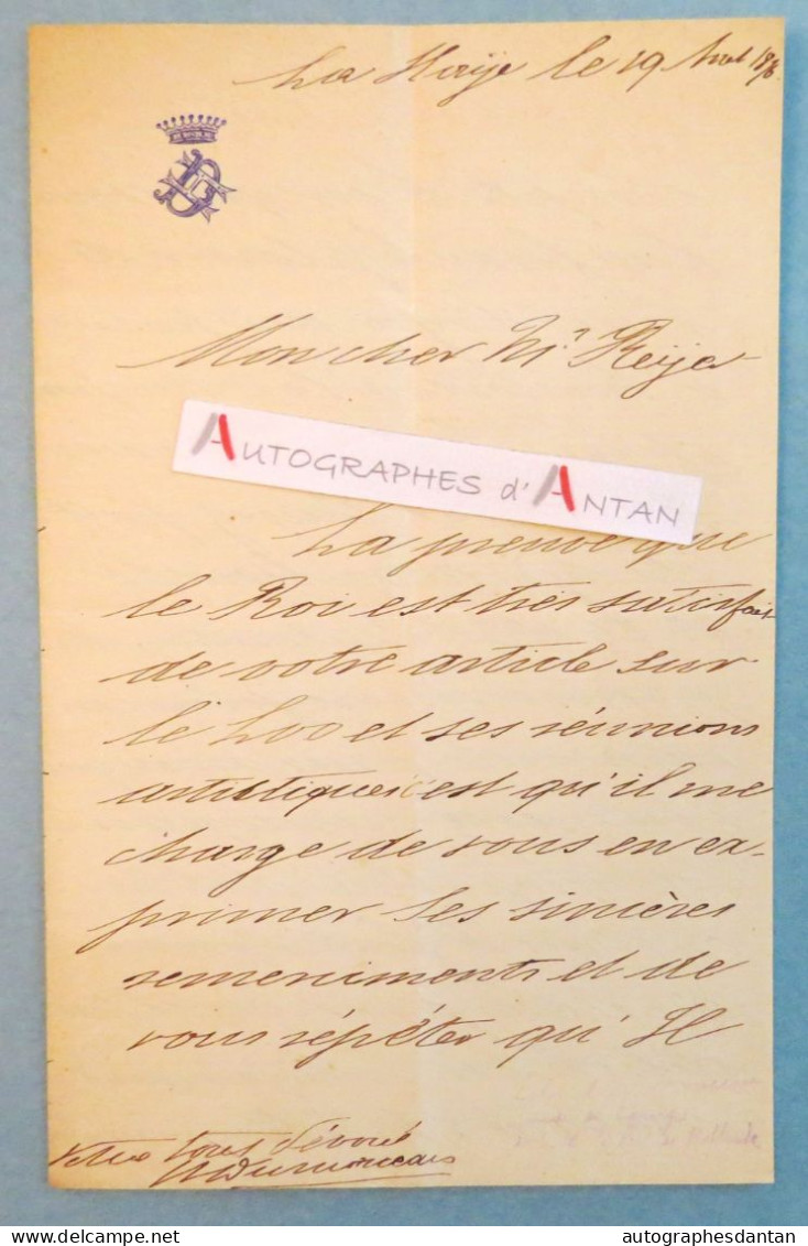 ● L.A.S 1876 Henri Du MONCEAU Aide De Camp Roi De Hollande > Compositeur Ernest REYER Lettre La Haye Né Tournai Belgique - Königliche Familien