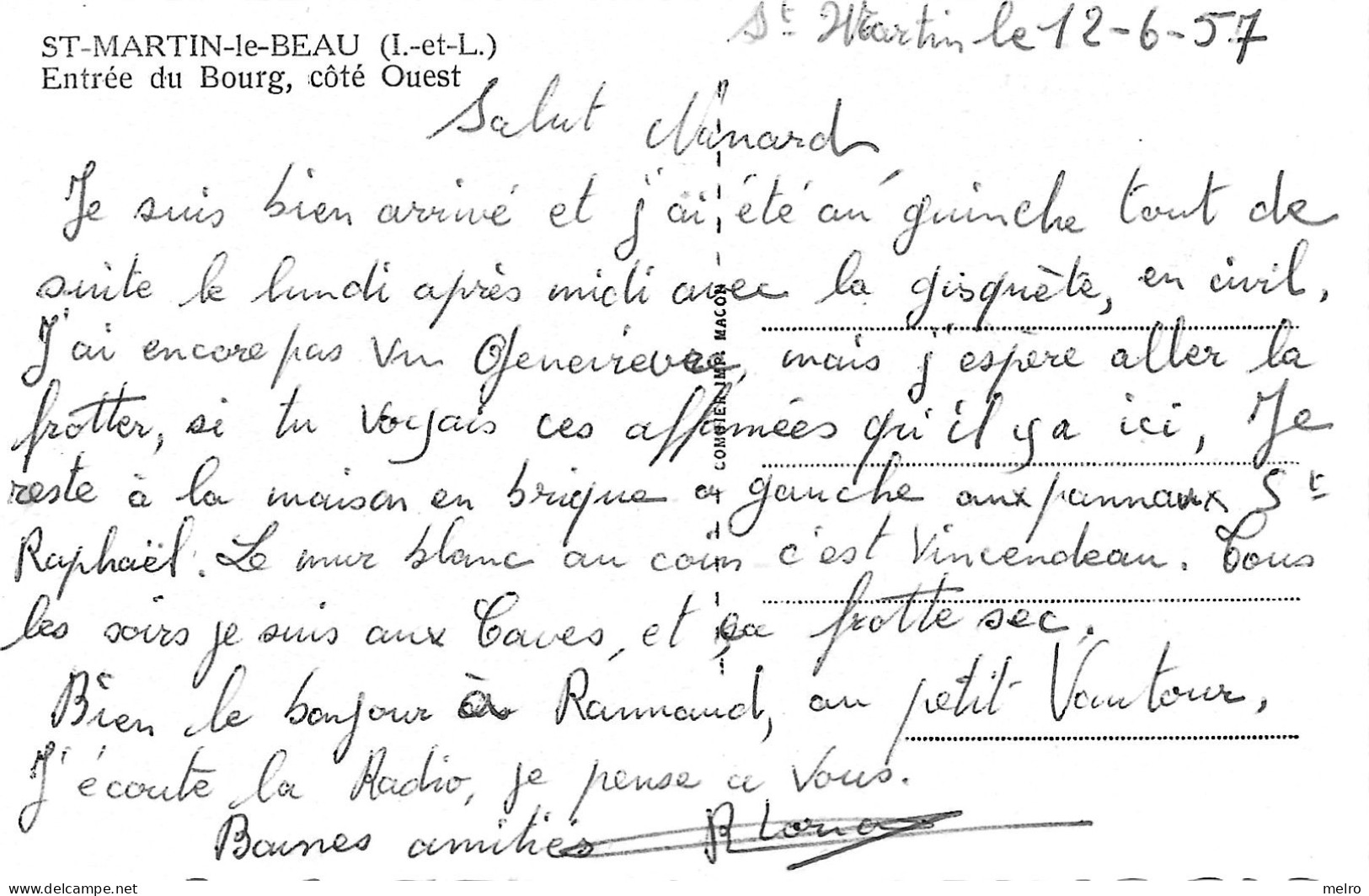 CPSM (Dep.37) - .ST SAINT MARTIN LE BEAU -Entrée Du Bourg ( Coté Ouest ) - "Écrit En 12-6-1957" - Sonstige & Ohne Zuordnung