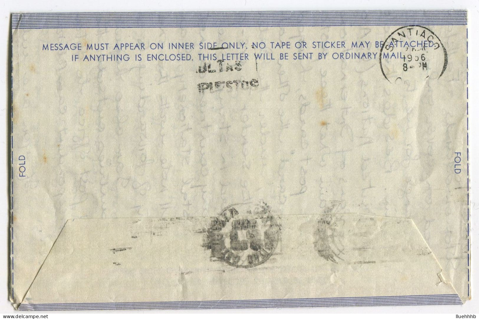 UNITED NATIONS: 1956 UC2 10c Aerogramme Sent To CHILE - Luchtpost