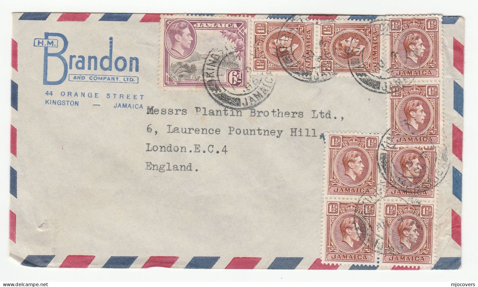 JAMAICA Cover 9 X GVI Stamps Air Mail To GB - Jamaica (...-1961)
