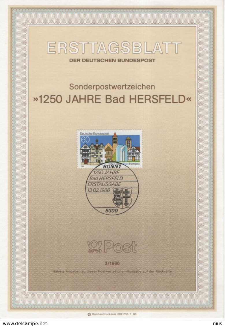 Germany Deutschland 1986-3 1250 Jahre Bad Hersfeld, Canceled In Bonn - 1981-1990
