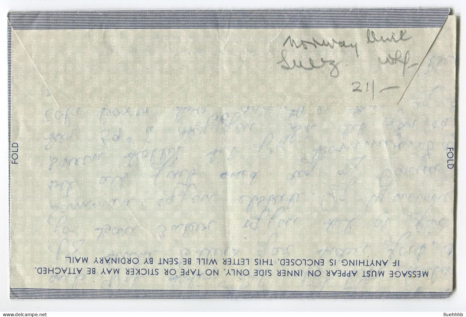UNITED NATIONS: 1958 Free Aerogramme From Norway Emergency Forces In Suez - Poste Aérienne