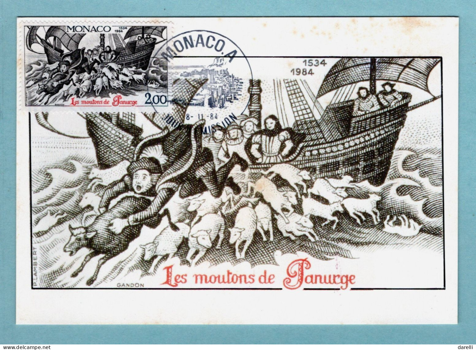 Carte Maximum Monaco 1984 - Les Moutons De Panurge YT 1452 - Maximumkaarten