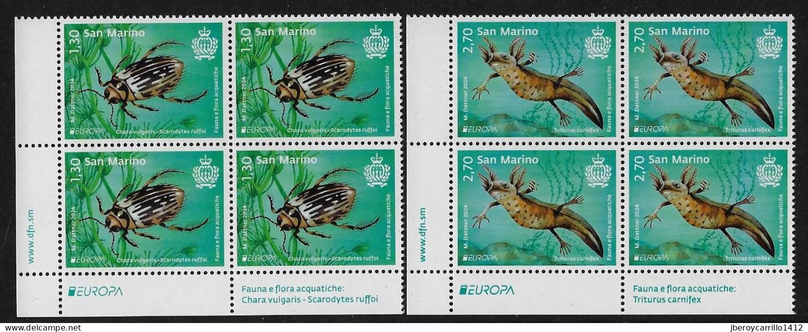 SAN MARINO / SAINT-MARIN  - EUROPA-CEPT 2024 -"UNDERWATER FLORA And FAUNA".- DOS BLOQUES De 4 - CH-INF-IZQ-EUR - 2024