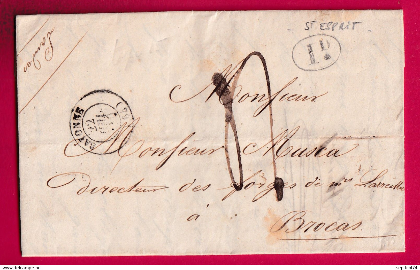 CAD TYPE 15 BAYONNE BASSES PYRENEES DECIME RURAL DE ST ESPRIT 1840 POUR BROCAS LANDES LETTRE - 1801-1848: Précurseurs XIX