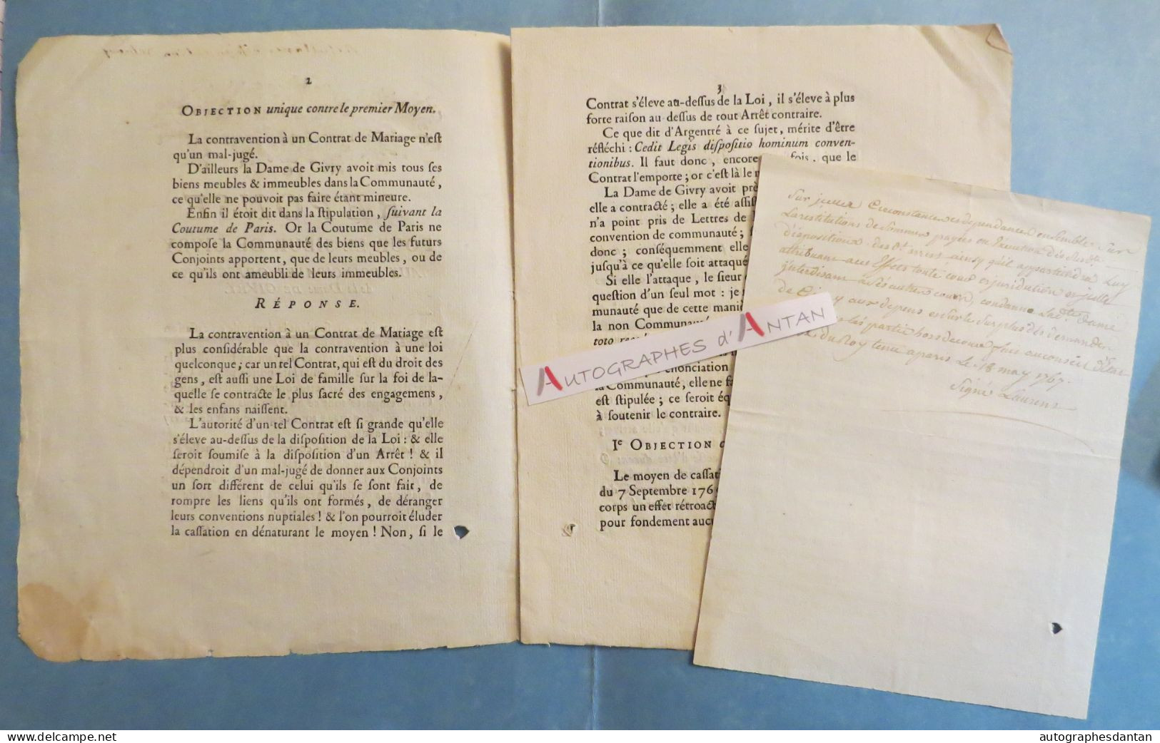 ● 1767 Réponse Pour Le Sieur De GIVRY Aux Principales Objections De La Dame De GIVRY - Imprimé + Manuscrit Ancien Régime - Historische Documenten
