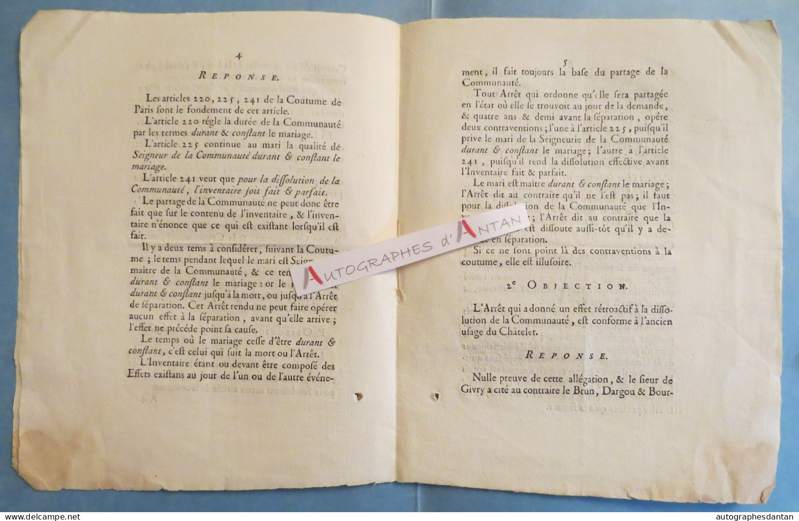● 1767 Réponse Pour Le Sieur De GIVRY Aux Principales Objections De La Dame De GIVRY - Imprimé + Manuscrit Ancien Régime - Historische Dokumente