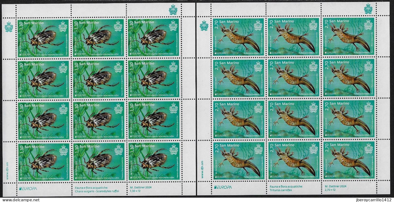 SAN MARINO / SAINT-MARIN  - EUROPA-CEPT 2024 -"UNDERWATER FLORA And FAUNA".- TWO SHEETLETS Of The 12 STAMPS MINT - 2024