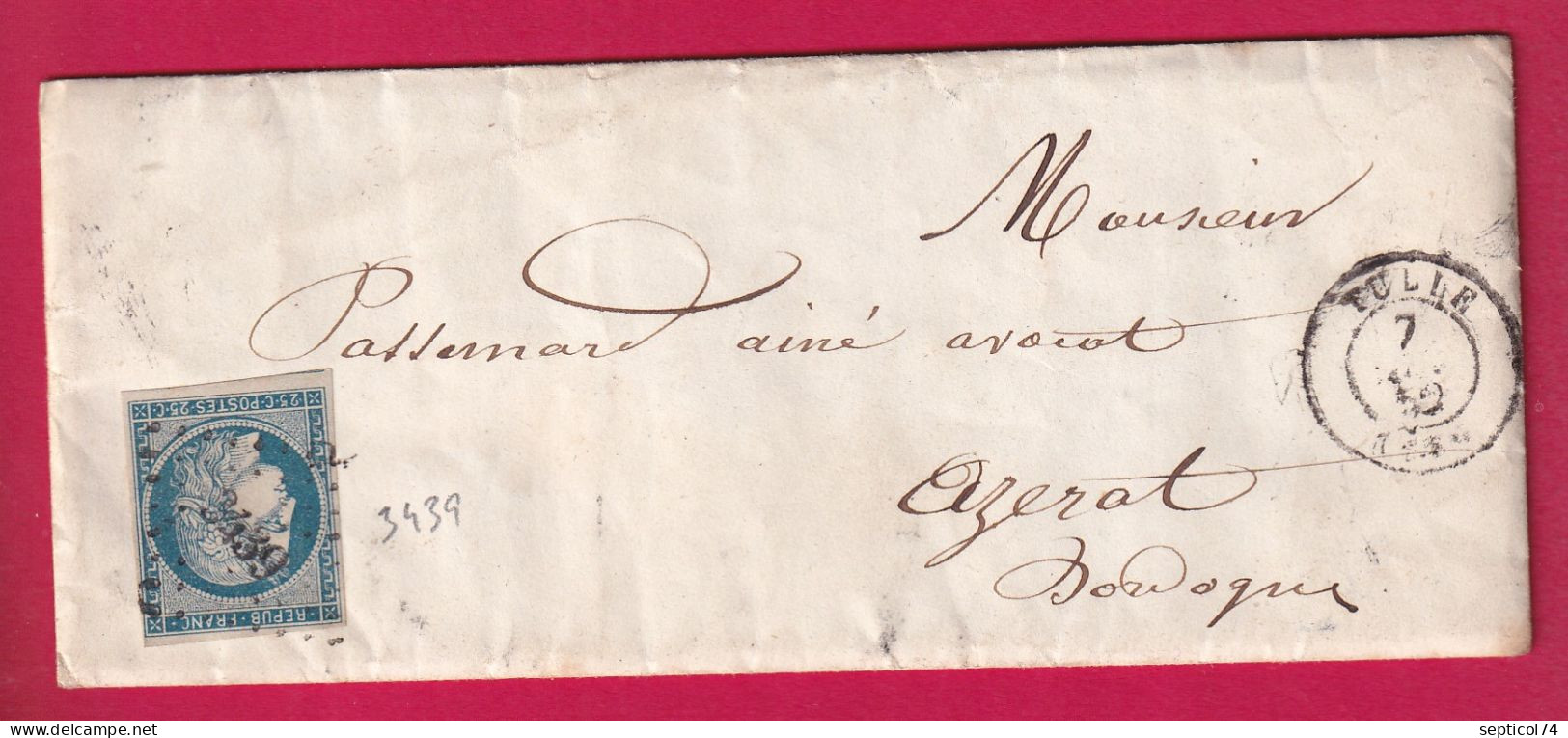 N°4 PC 3439 TULLE CORREZE POUR AZERAC DORDOGNE LETTRE - 1849-1876: Klassik