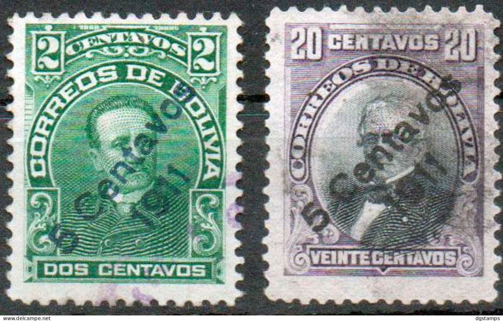 Bolivia 1911 (o) CEFIBOL 101-02. 1901 Camacho And Ballivian Stamps Overprinted With New Value. - Bolivia