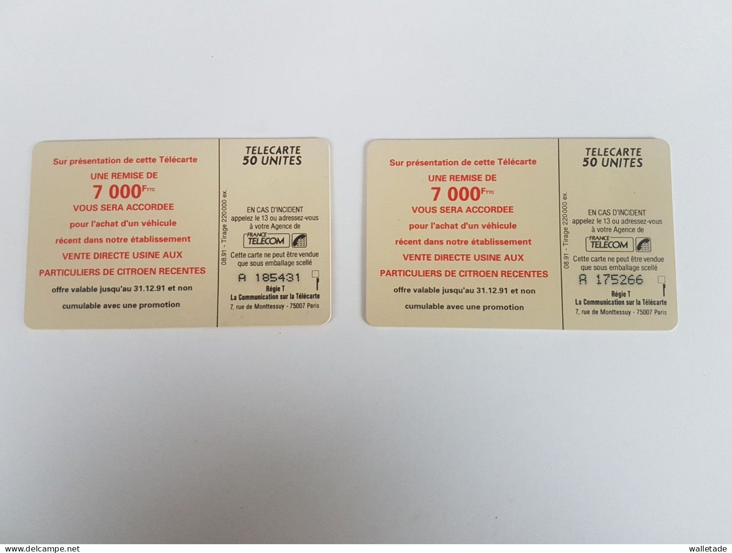 2 Très Rare Telecartes Citroën 50 Paris Dos 50 Rouen Et 120 Paris Dos 50 Rouen - 1991