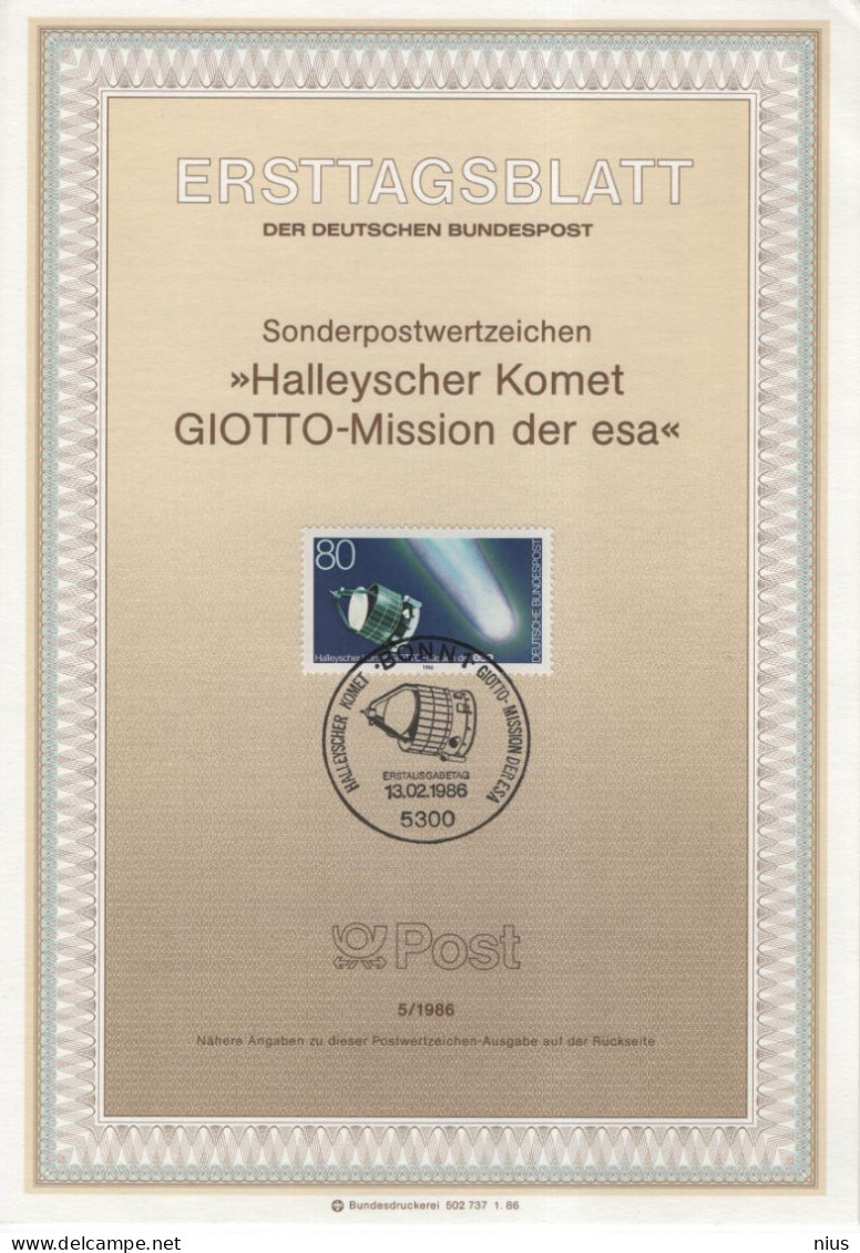 Germany Deutschland 1986-5 Halleyscher Komet Cosmos Space Satelitte ESA GIOTTO Comet Halley, Canceled In Bonn - 1981-1990