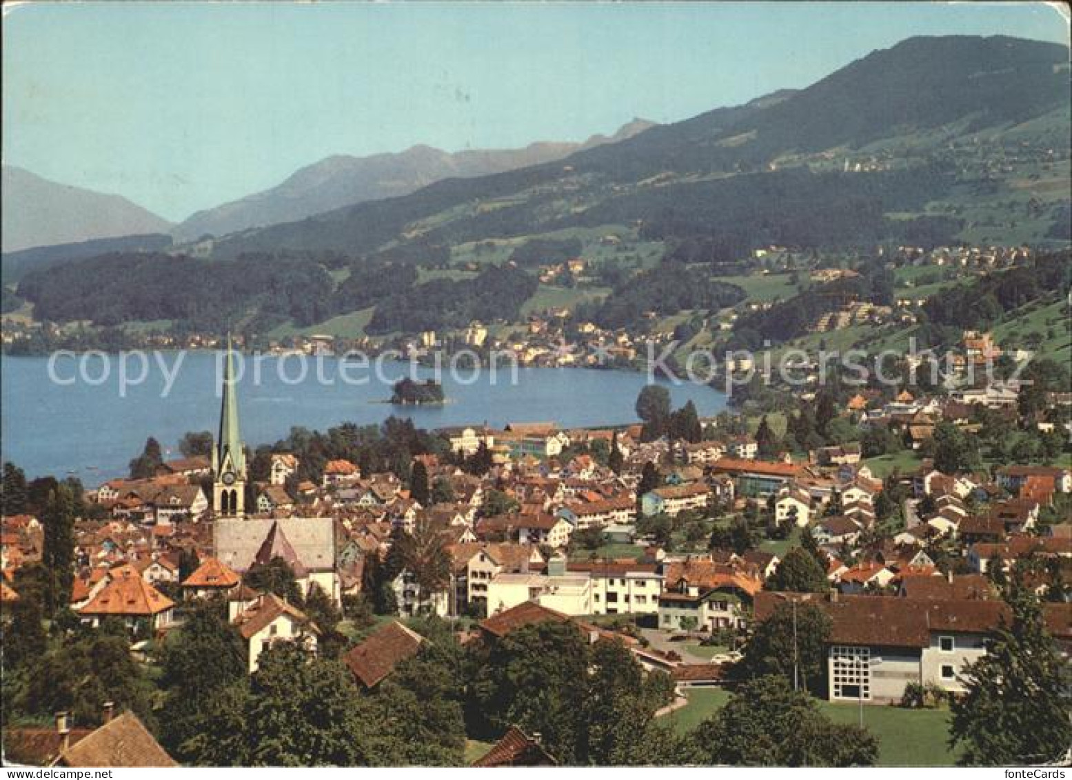 11979463 Richterswil Ortsansicht Kirche See Richterswil - Altri & Non Classificati