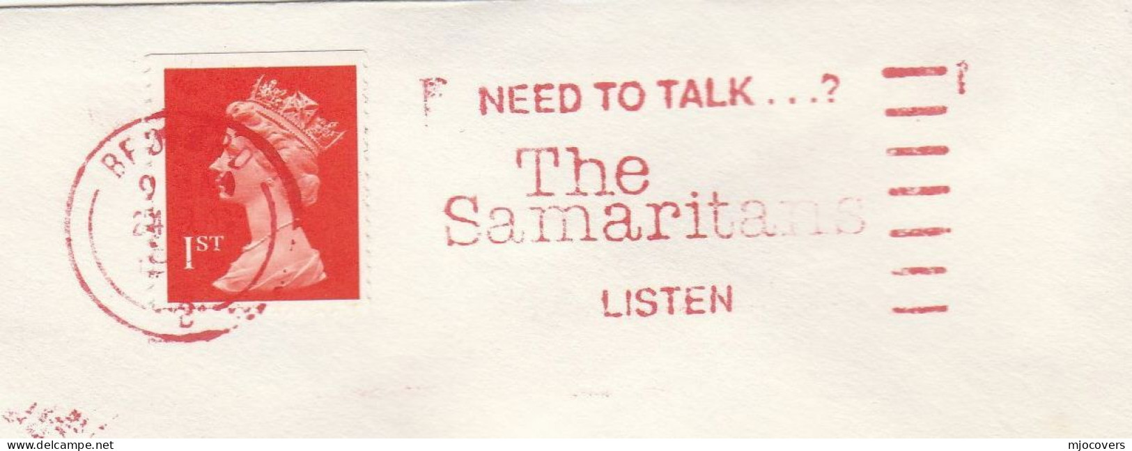 MENTAL HEALTH Cover THE SAMARITANS Need To Talk Will Listen SLOGAN Bedford GB Stamps Cover - Cartas & Documentos