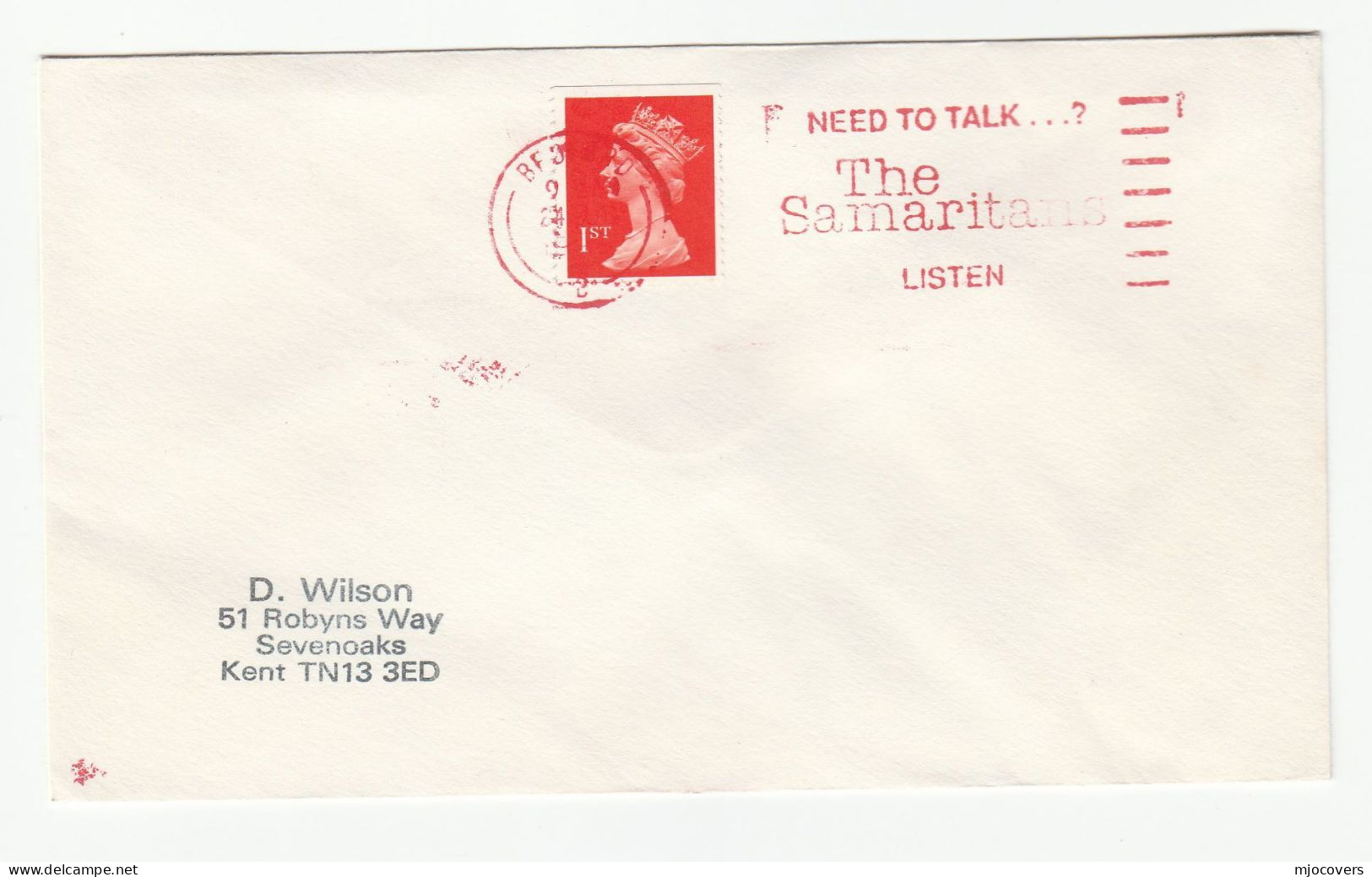 MENTAL HEALTH Cover THE SAMARITANS Need To Talk Will Listen SLOGAN Bedford GB Stamps Cover - Storia Postale