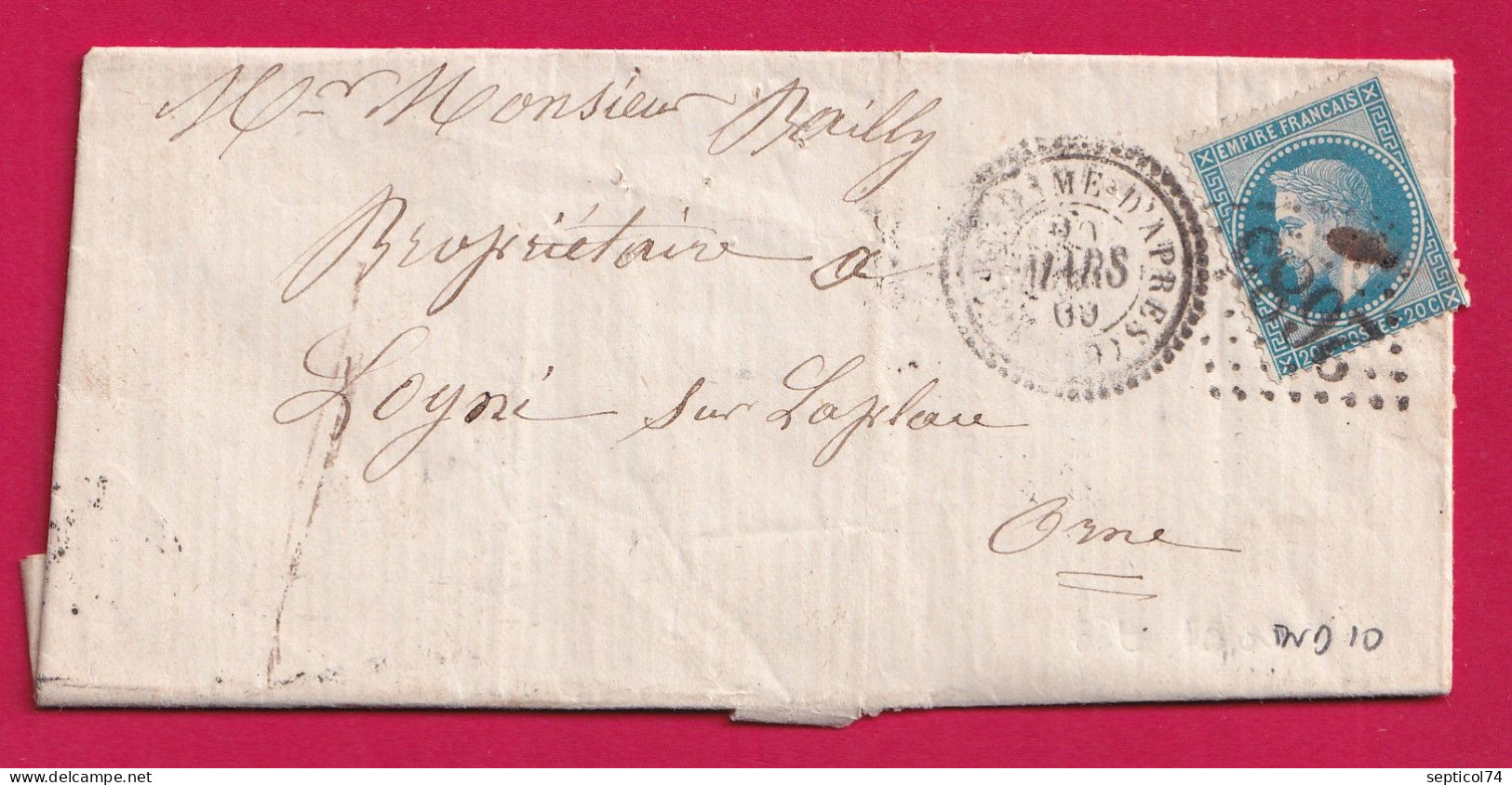 N°29 GC 2685 NOTRE DAME D'APRES ORNE CAD TYPE 22 POUR LONGNI LETTRE - 1849-1876: Classic Period