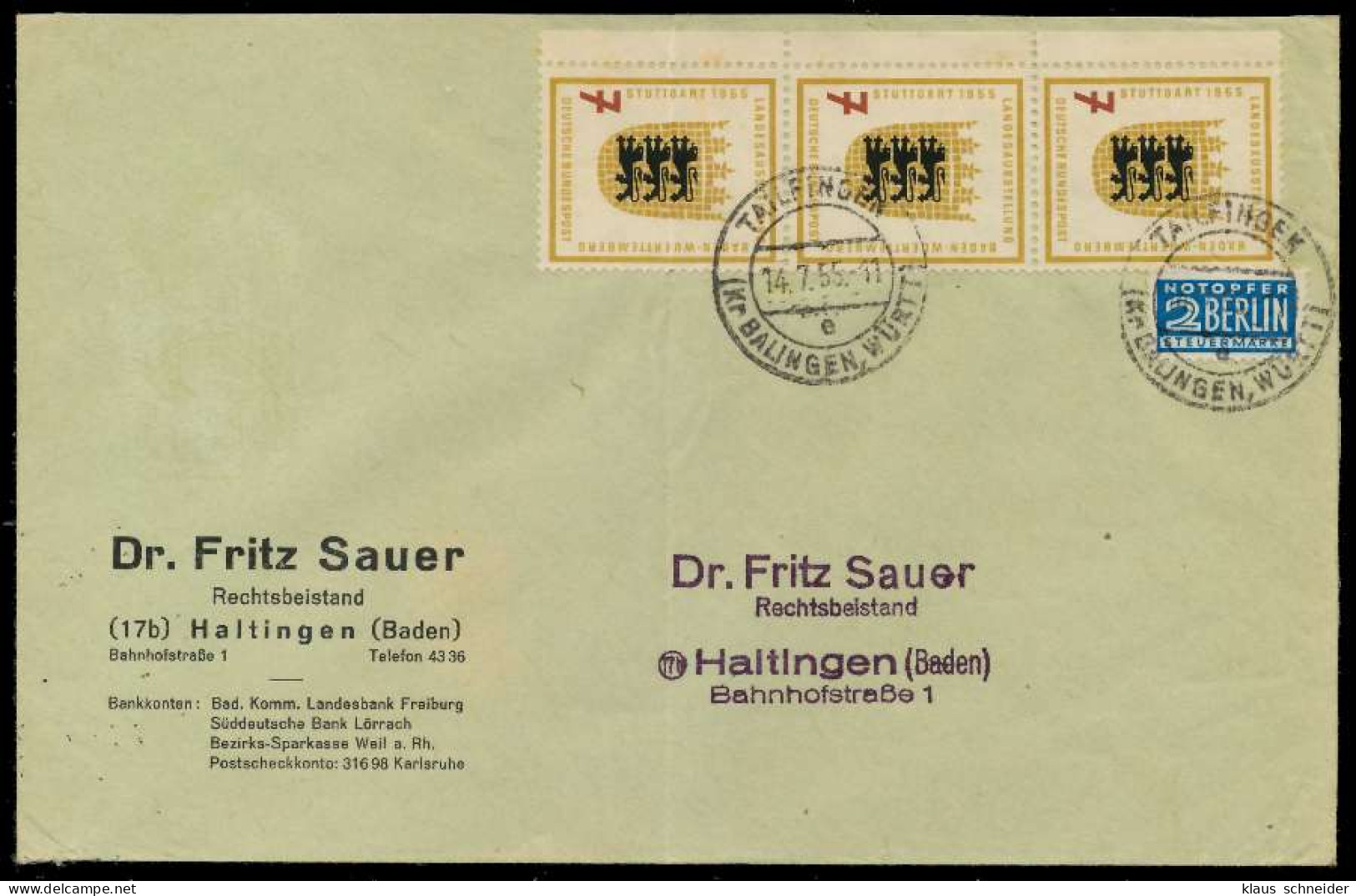 BRD 1955 Nr 212 BRIEF MEF X794CBE - Covers & Documents