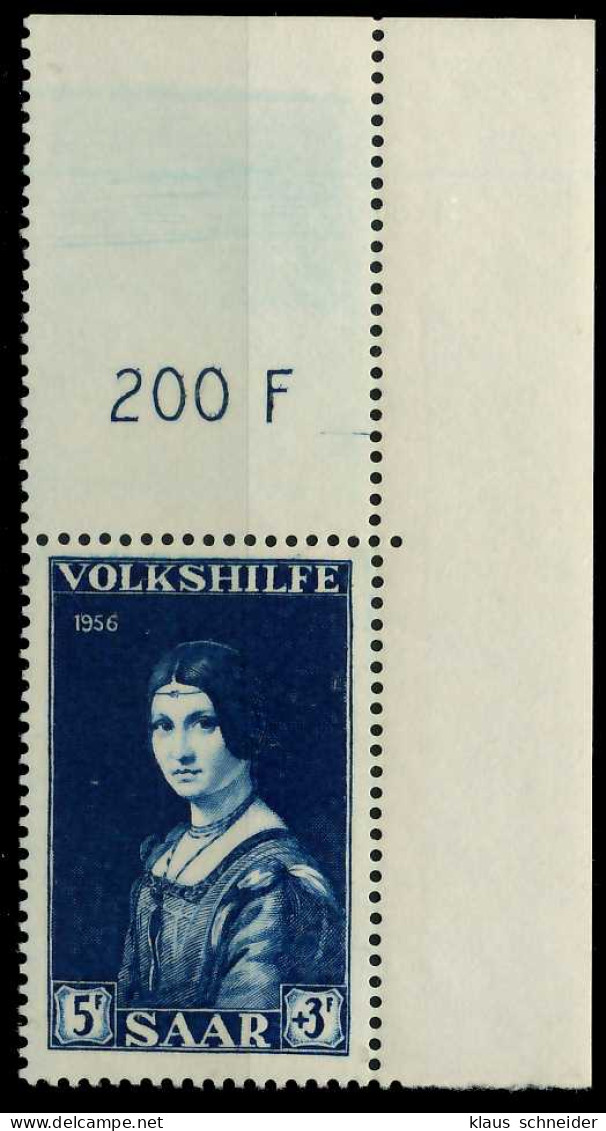 SAARLAND 1956 Nr 376 Postfrisch ECKE-ORE X79C3DE - Unused Stamps