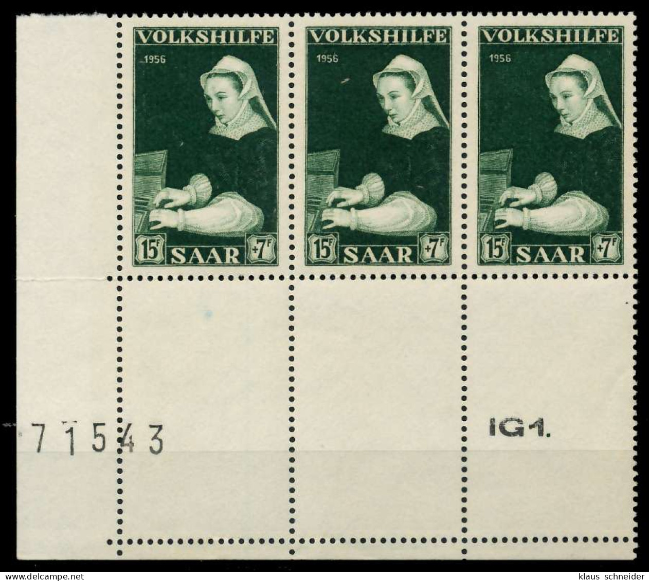 SAARLAND 1956 Nr 378L Postfrisch 3ER STR ECKE-ULI X79C3FE - Unused Stamps