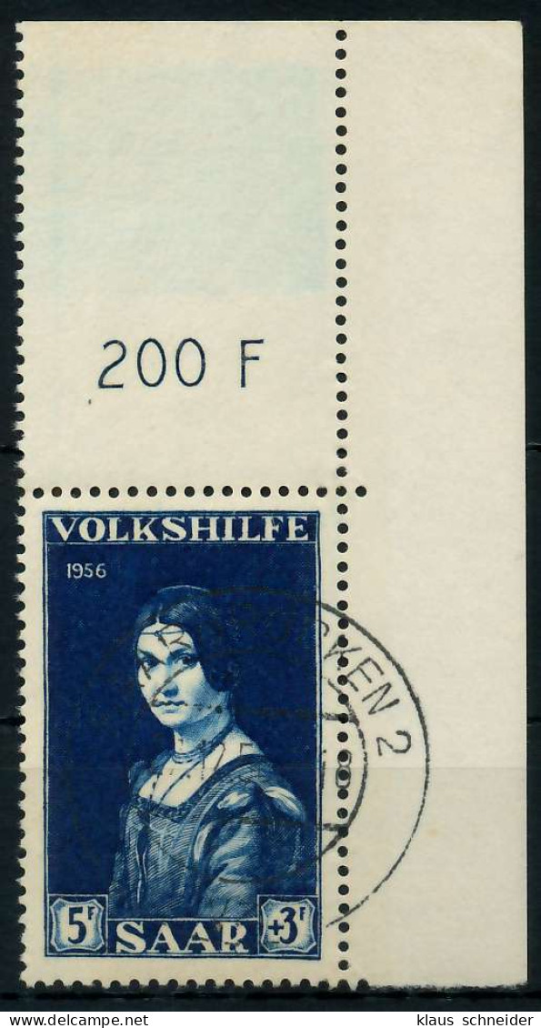 SAARLAND 1956 Nr 376 Zentrisch Gestempelt ECKE-ORE X79C416 - Used Stamps