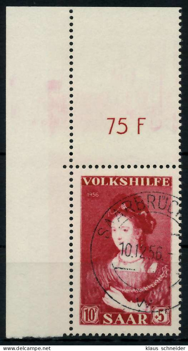 SAARLAND 1956 Nr 377 Zentrisch Gestempelt ECKE-OLI X79C406 - Used Stamps