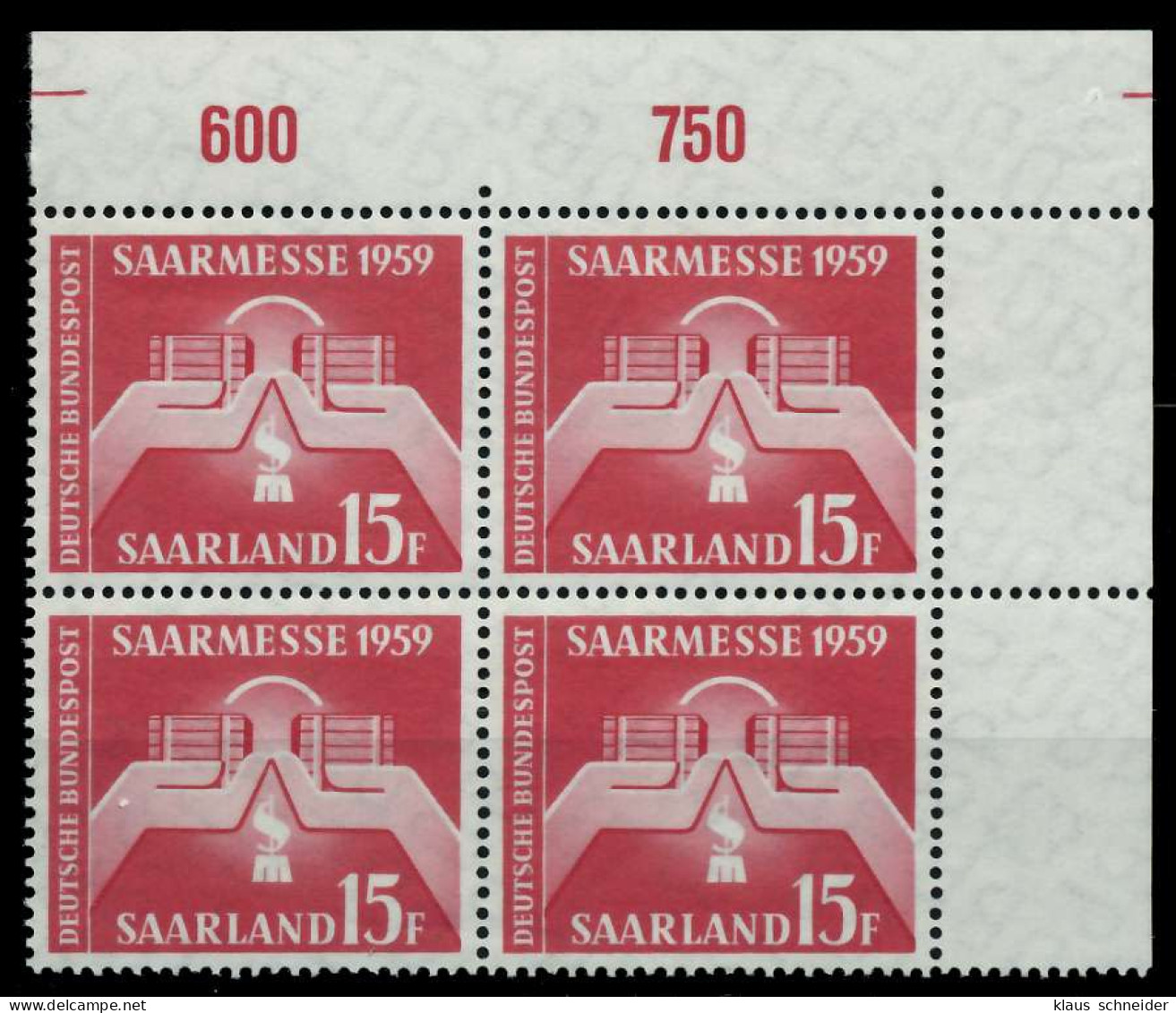 SAAR OPD 1959 Nr 447 Postfrisch VIERERBLOCK ECKE-ORE X79C536 - Unused Stamps