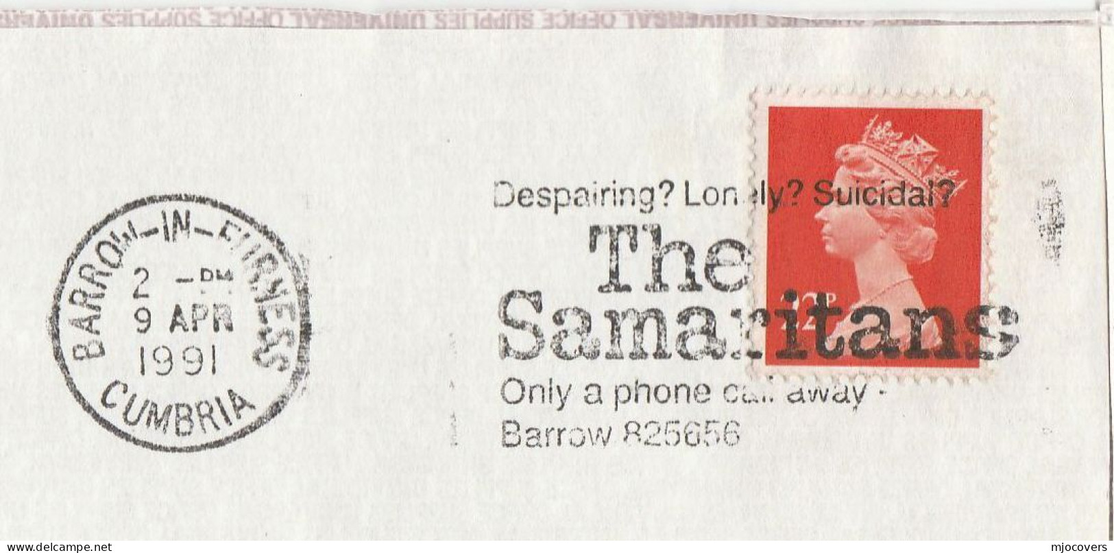 1991 COVER MENTAL HEALTH Lonely Suicidal SAMARITANS Only PHONE Call Away SLOGAN Barrow In Furness GB Stamps Telecom - Briefe U. Dokumente