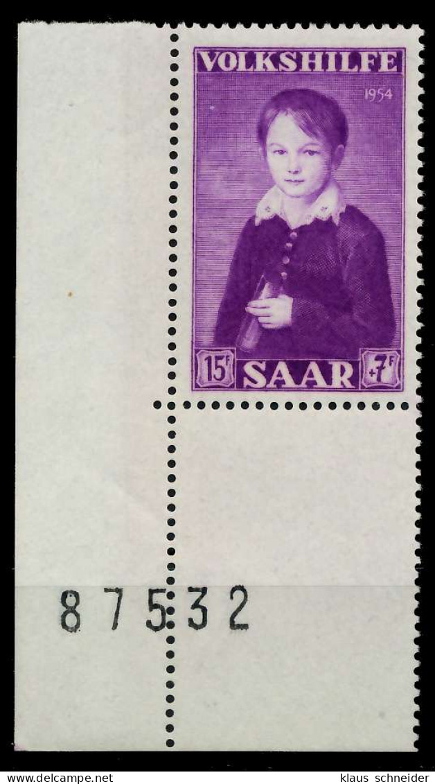 SAARLAND 1954 Nr 355 Postfrisch ECKE-ULI X79DF8A - Nuevos