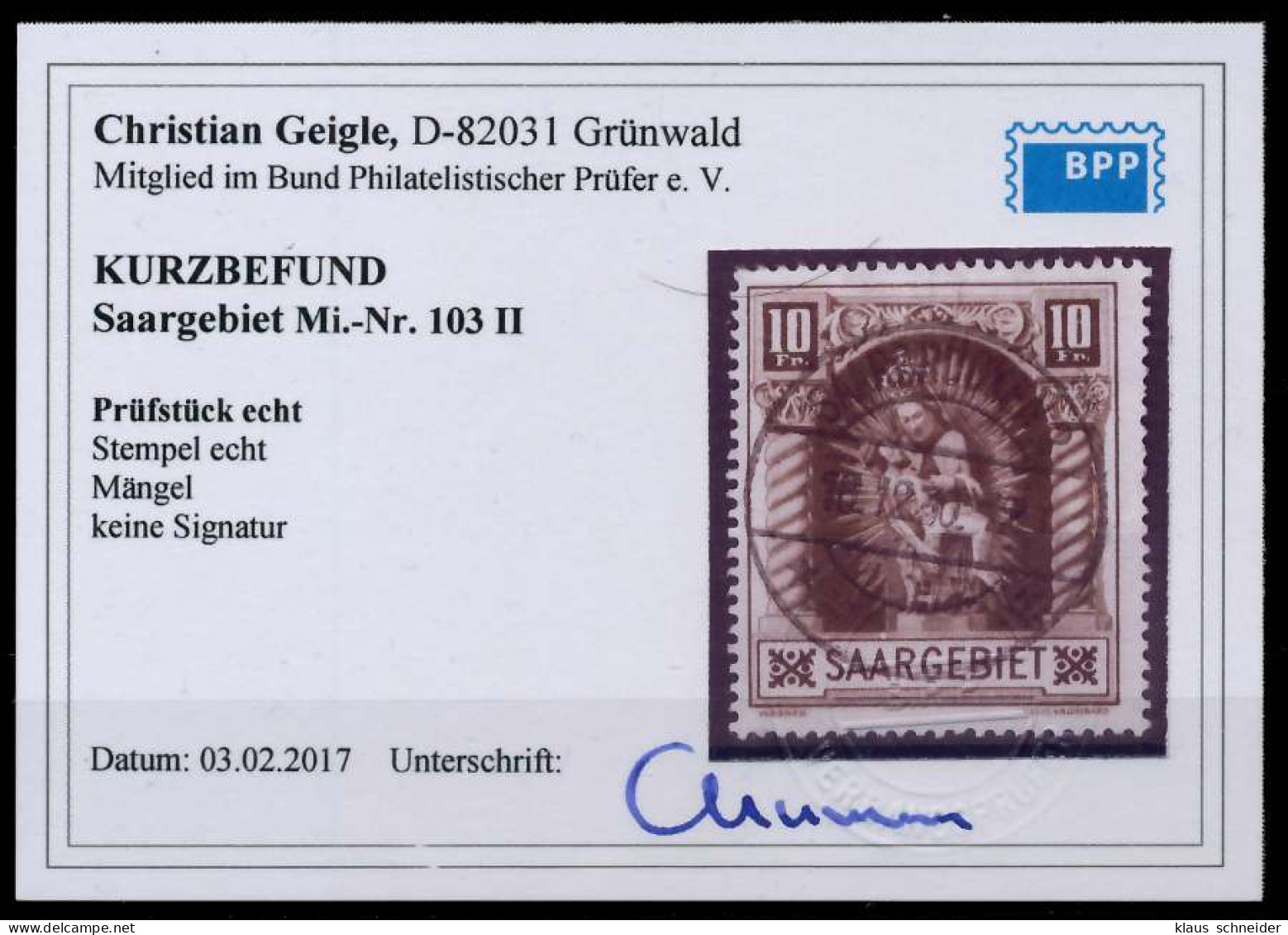SAARGEBIET 1925 Nr 103II Zentrisch Gestempelt ATTEST X7B0EAA - Used Stamps