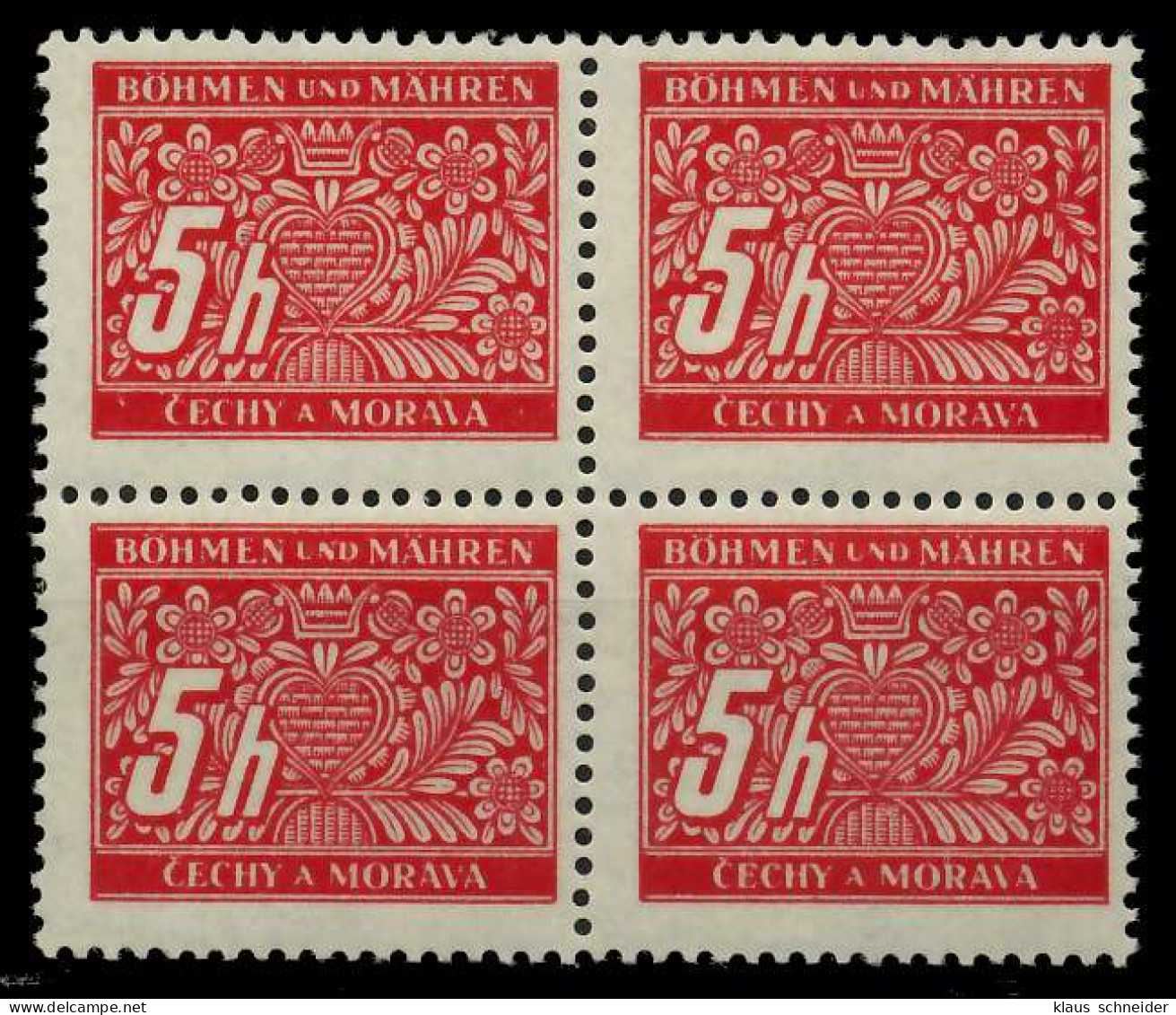 BÖHMEN MÄHREN PORTO Nr 1 Postfrisch VIERERBLOCK X7B66A6 - Unused Stamps
