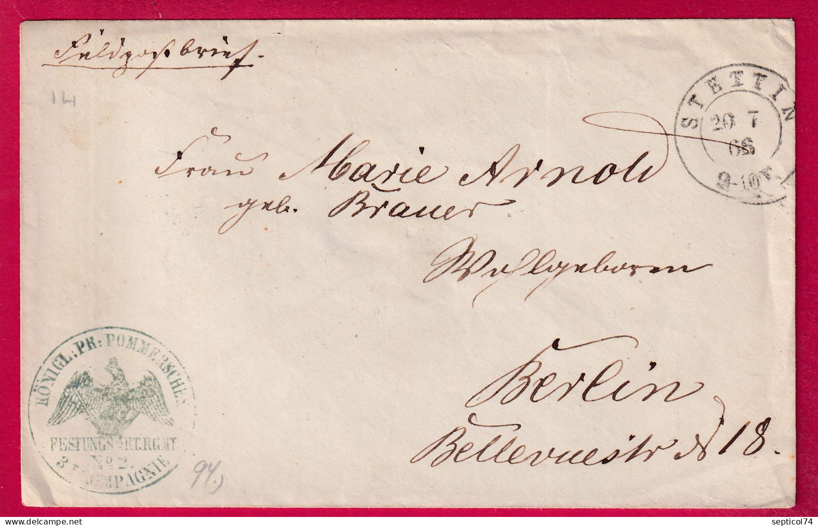 GUERRE 1870 STETTIN PRISONNIER DE GUERE POUR BERLIN ALLEMAGNE LETTRE - Krieg 1870