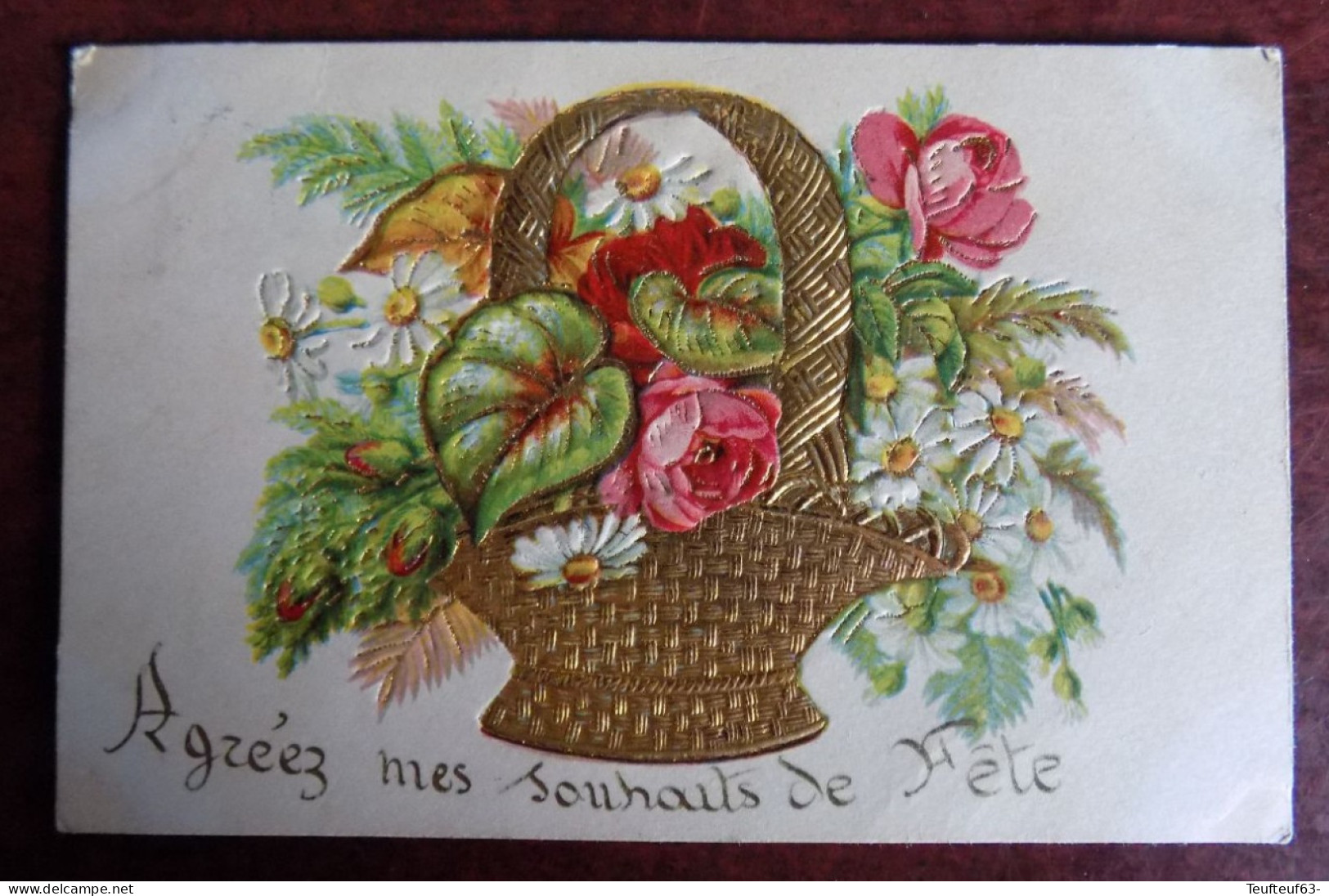 Cpa Agréez Mes Souhaits De Fête Panier Fleurs Relief Louvain 1905 - Año Nuevo