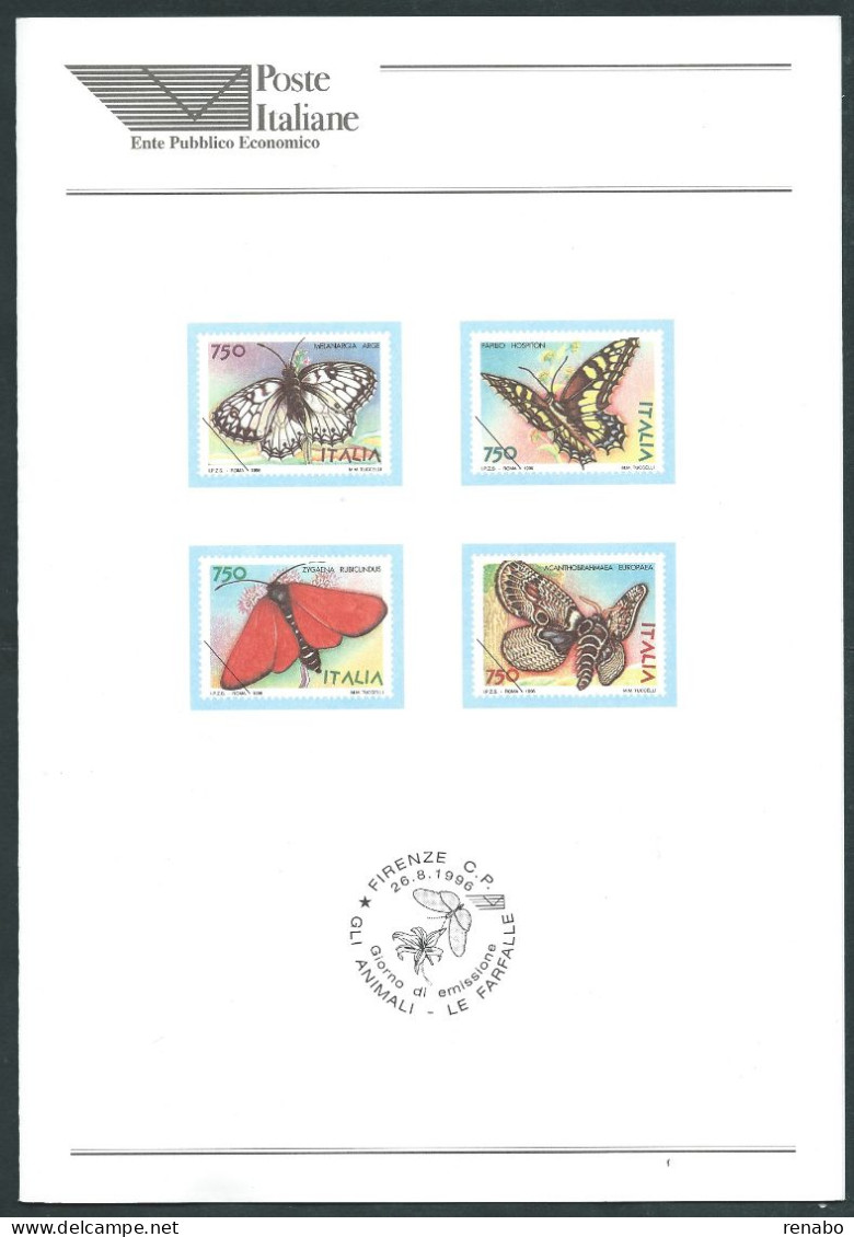 Italia, Italy, Italien, Italie 1996; "Gli Animali: Le Farfalle". Bollettino Ufficiale Delle Poste Italiane. - Farfalle