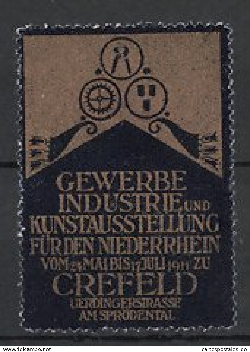 Reklamemarke Krefeld, Gewerbe-und Industrie-Kunstausstellung 1911, Messelogo  - Erinofilia