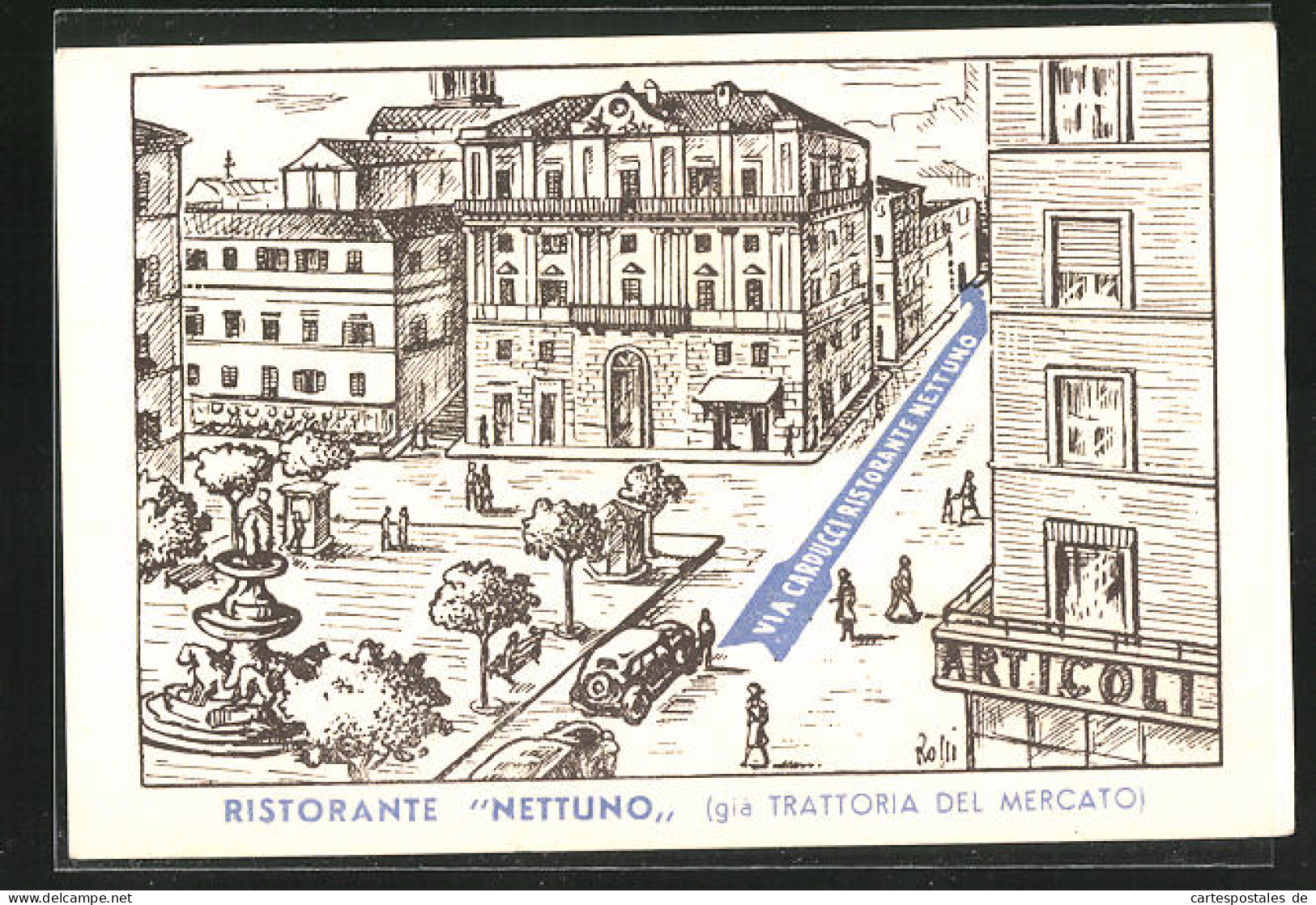 Artista-Cartolina Ancona, Ristorante Nettuno, Via Carducci 1, Piazza Roma  - Ancona