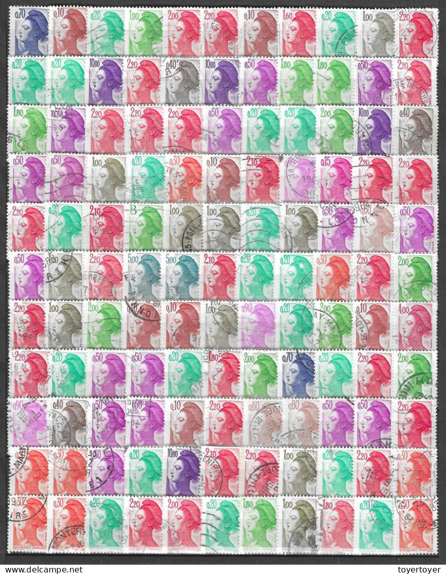 80  Lot De 1130 Liberté De Gandon Variées Oblitérés BEG - 1982-1990 Liberté De Gandon