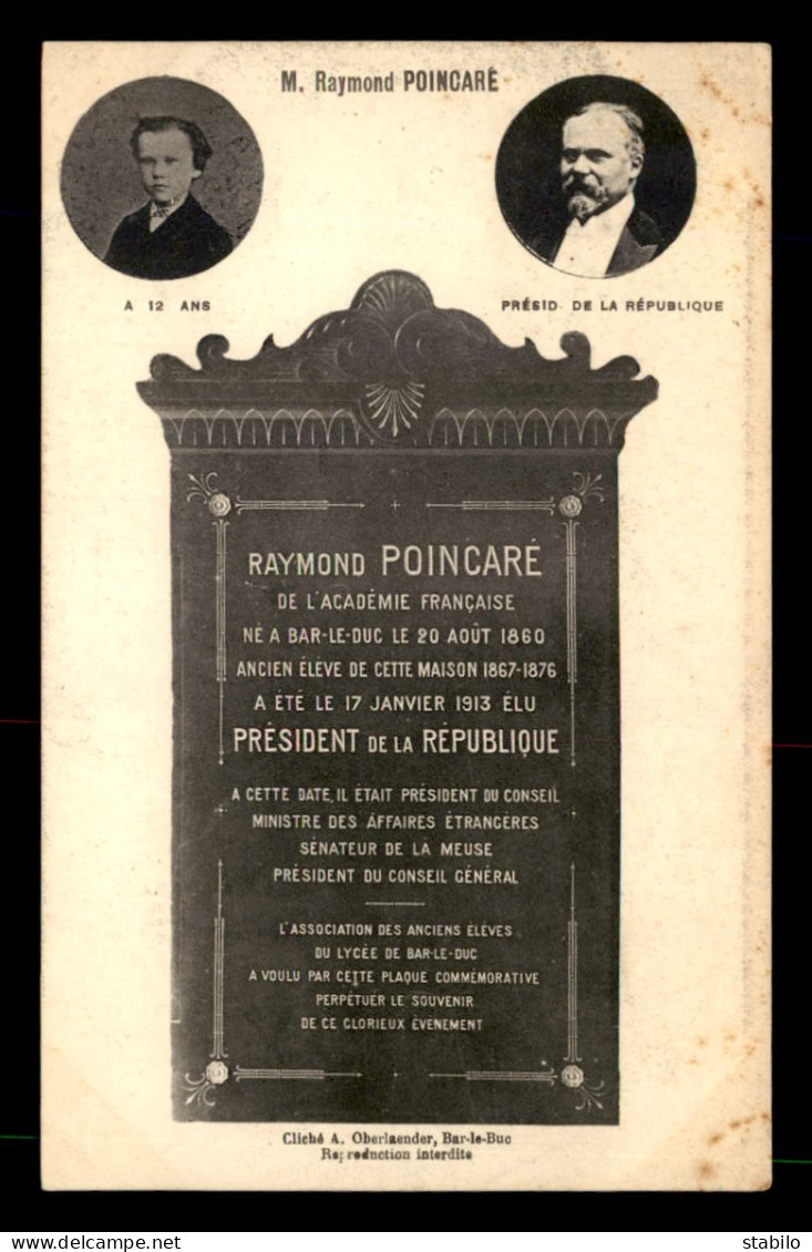 55 - BAR-LE-DUC - STELE SOUVENIR A M. R. POINCARE - PHOTO A. OBERLAENDER - Bar Le Duc