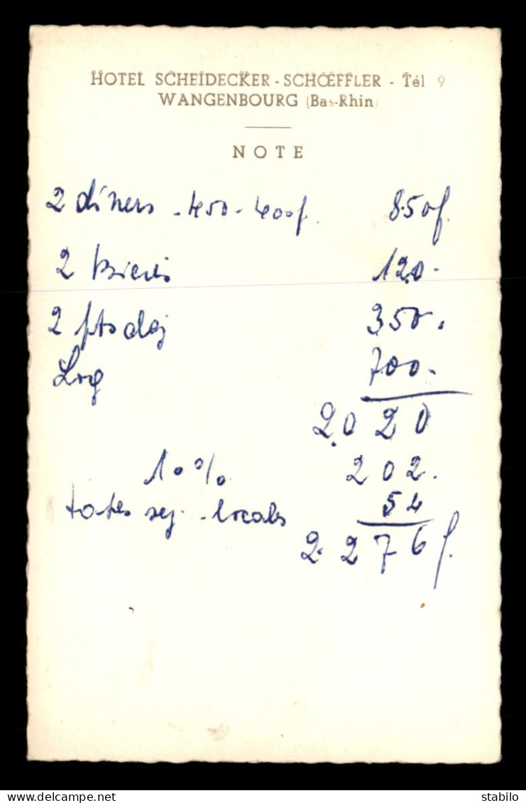 67 - WANGENBOURG - HOTEL SCHNEIDECKER-SCHOEFFER - NOTE AU VERSO - Sonstige & Ohne Zuordnung