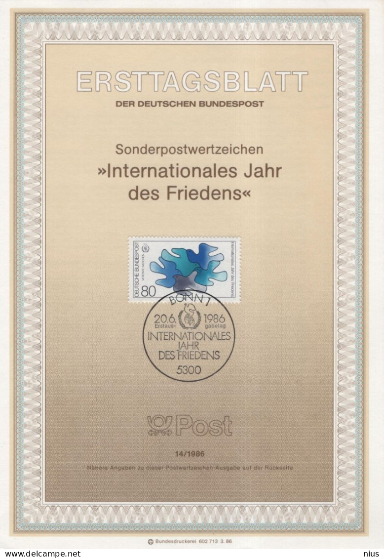 Germany Deutschland 1986-14 Internationales Jahr Des Friedens, Canceled In Bonn - 1981-1990