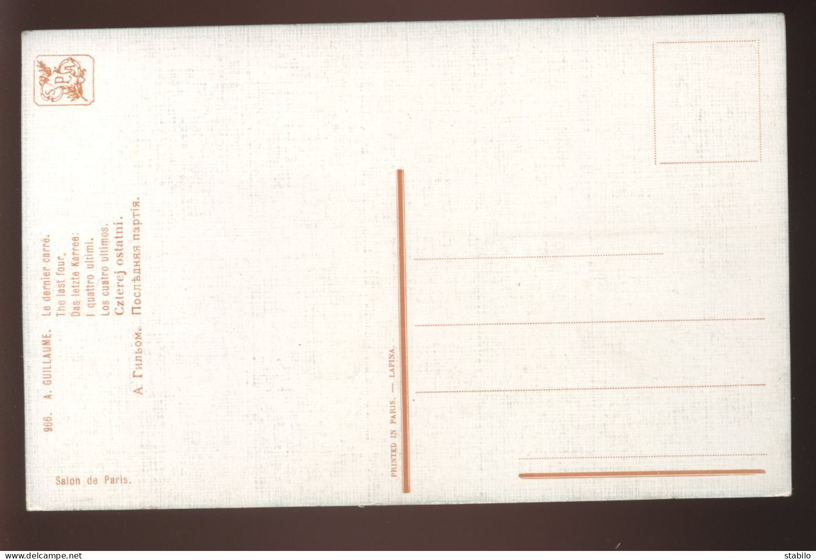 ILLUSTRATEURS - TABLEAU DE A. GUILLAUME - EDITION LAPINA N°966 - Guillaume