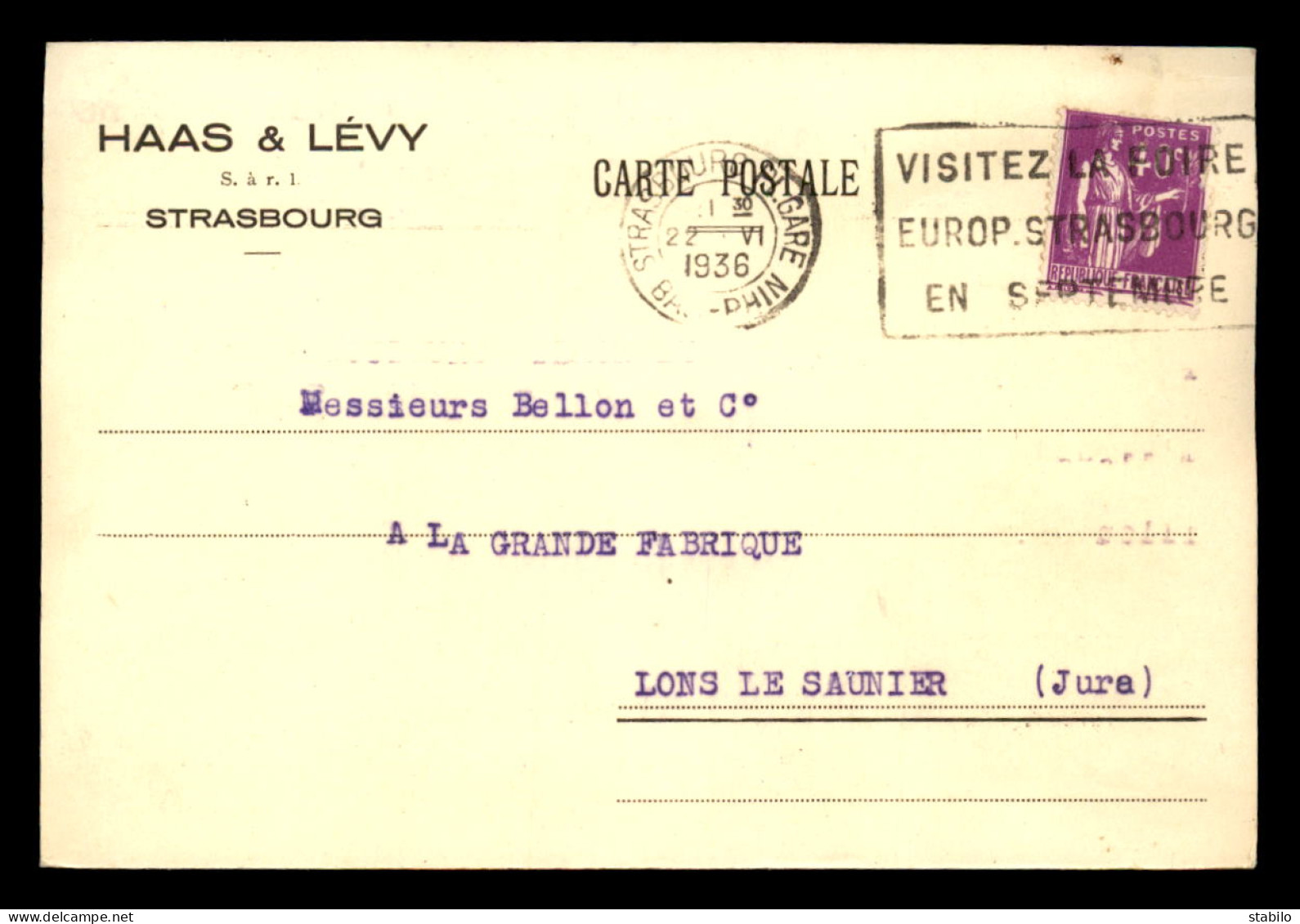 JUDAISME - HAAS ET LEVY STRASBOURG - CARTE DE SERVICE - Jewish