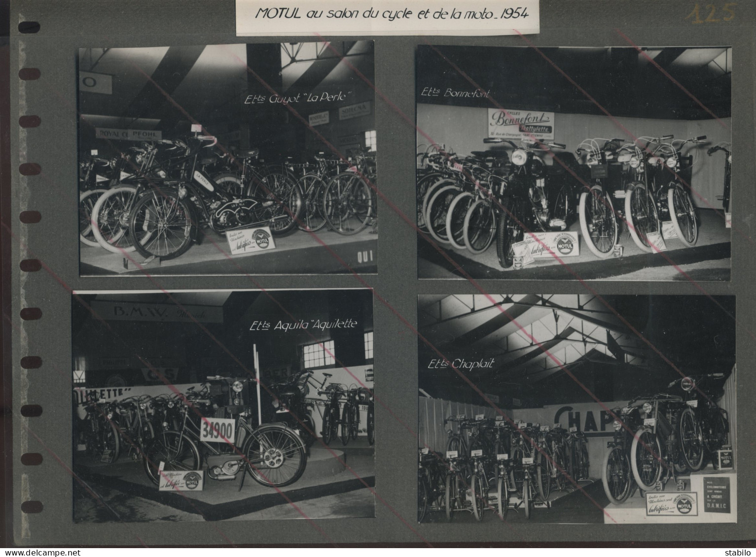 MOTOS - CYCLISME - STANDS MOTUL AU SALON DU CYCLE ET DE LA MOTO EN 1954 - 6 PHOTOGRAPHIES ORIGINALES FORMAT 12 X 9 CM - Cyclisme