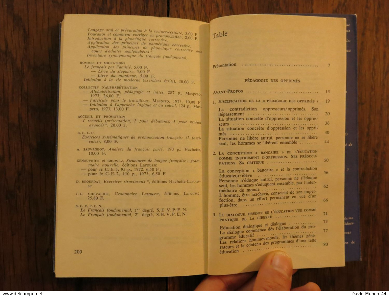 Pédagogie des opprimés de Paulo Freire. FM, Collection: Petite collection Maspero. 1977