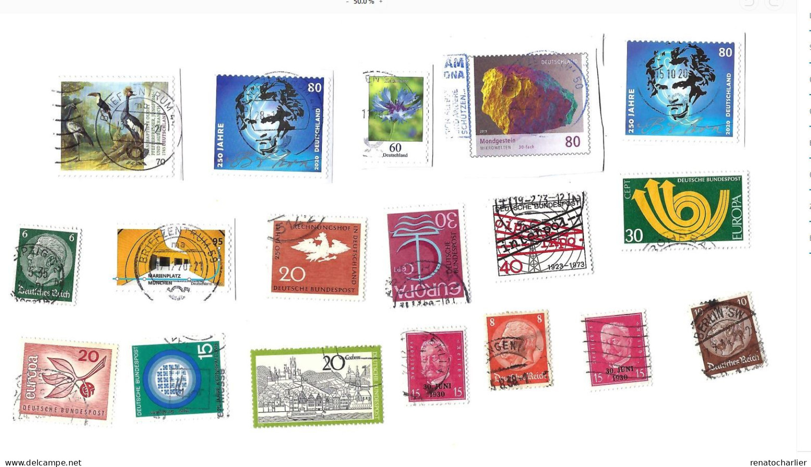 Collection de 105 timbres  oblitérés.