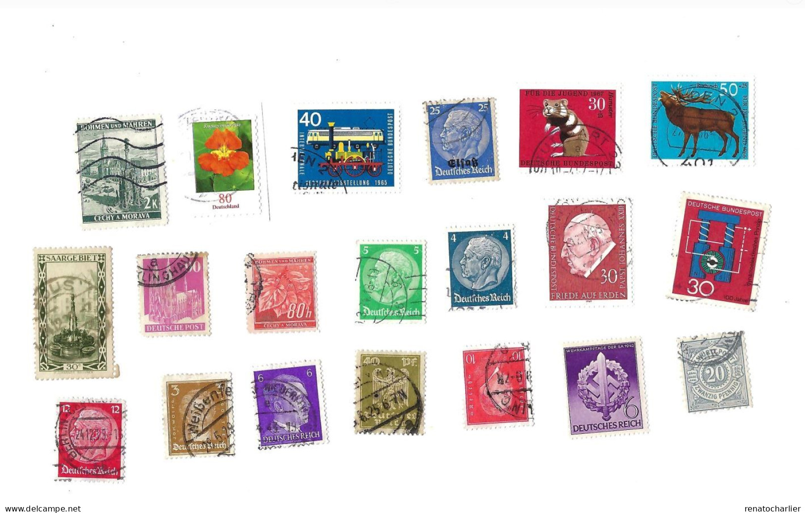 Collection de 105 timbres  oblitérés.