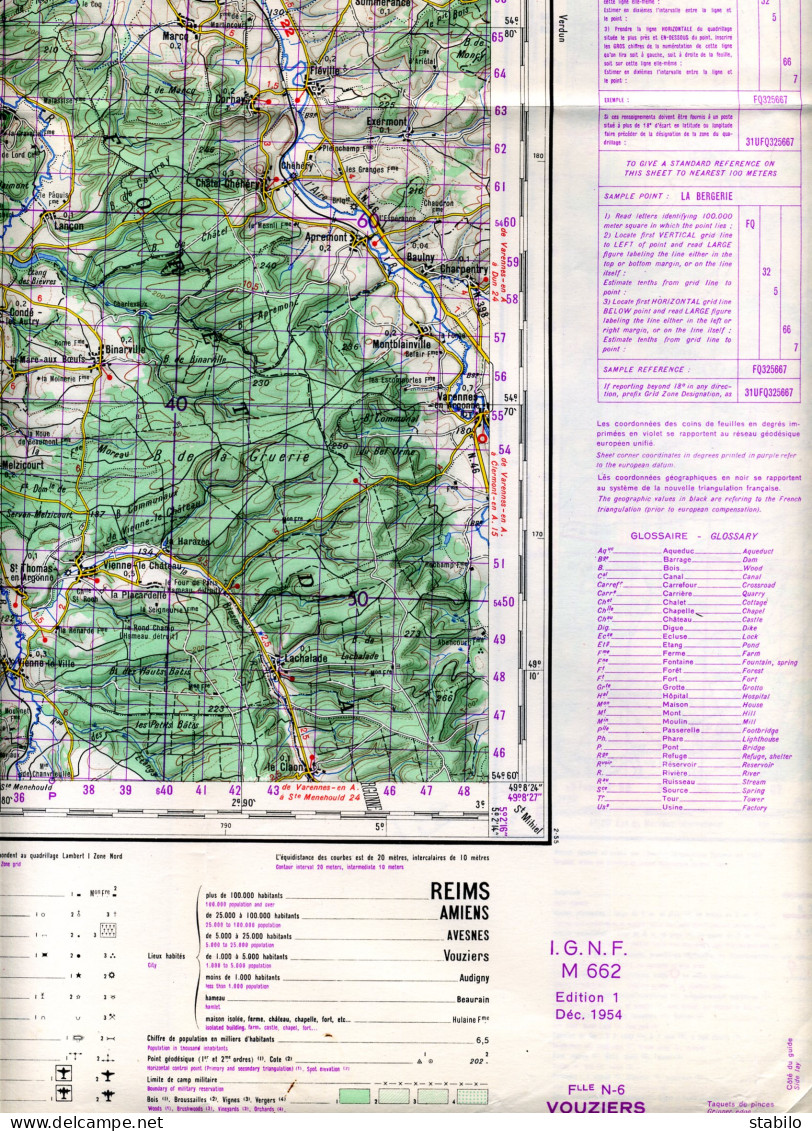 VOUZIERS (ARDENNES) - CARTE I.G.N.F. EDITEE EN DECEMBRE 1954 - Topographische Kaarten